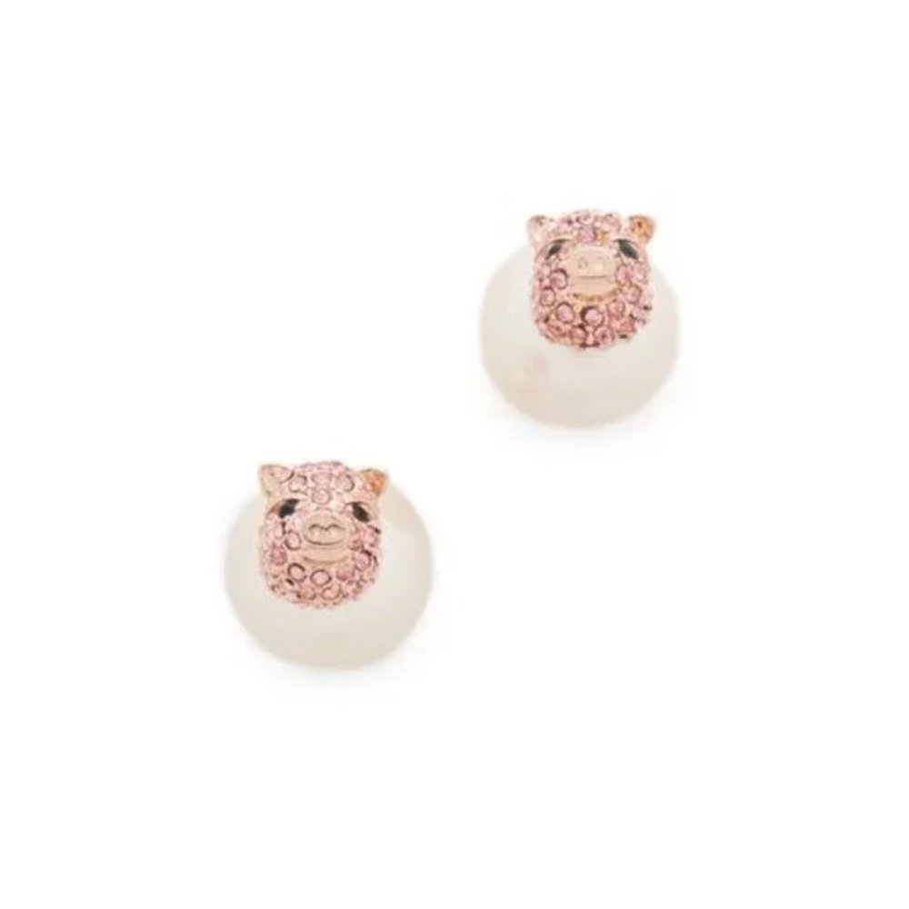 kate spade Rose Gold Pig Crystal & Pearl Double-Sided Stud Earrings! - Picture 2 of 2